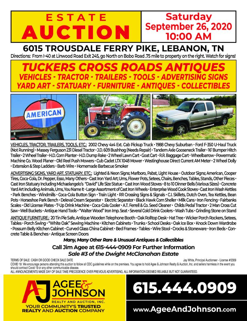 McClanahan Estate Auction Trousdale Ferry Pike