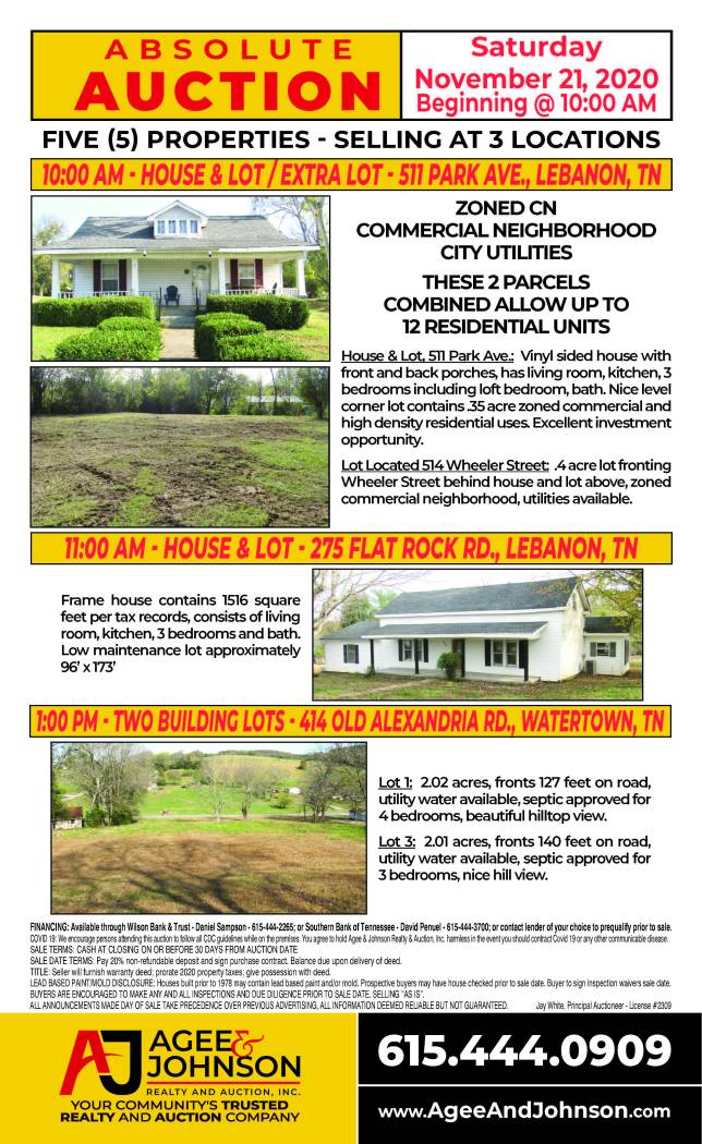 5 Properties Selling at 3 Locations